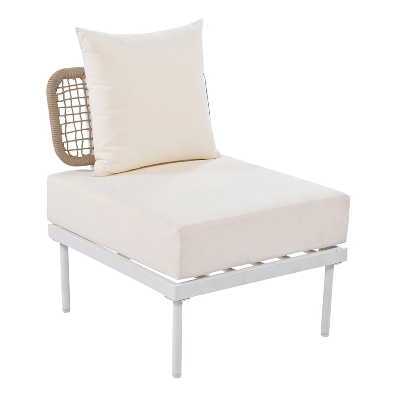 Outdoor 8-Piece Iron Modular Sectional Sofa Set with Glass & Wood Tables