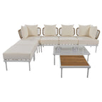 Outdoor 8-Piece Iron Modular Sectional Sofa Set with Glass & Wood Tables