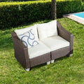 Patio Festival Wicker Loveseat Sofa with Off-White Cushions