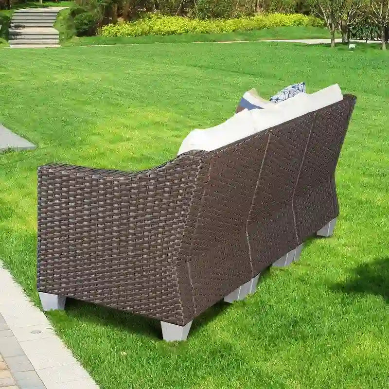 Patio Festival Wicker Loveseat Sofa with Off-White Cushions