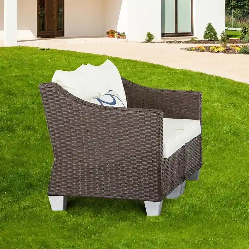 Patio Festival Wicker Loveseat Sofa with Off-White Cushions