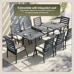 Rectangular Outdoor Patio Dining Table in Aluminum Extendable Leaf Tabletop for Porch & Backyard