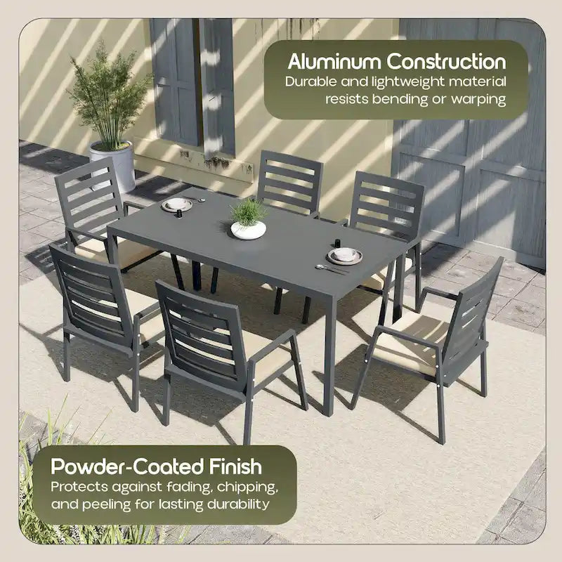 Rectangular Outdoor Patio Dining Table in Aluminum Extendable Leaf Tabletop for Porch & Backyard