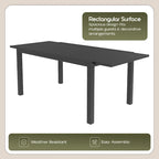 Rectangular Outdoor Patio Dining Table in Aluminum Extendable Leaf Tabletop for Porch & Backyard