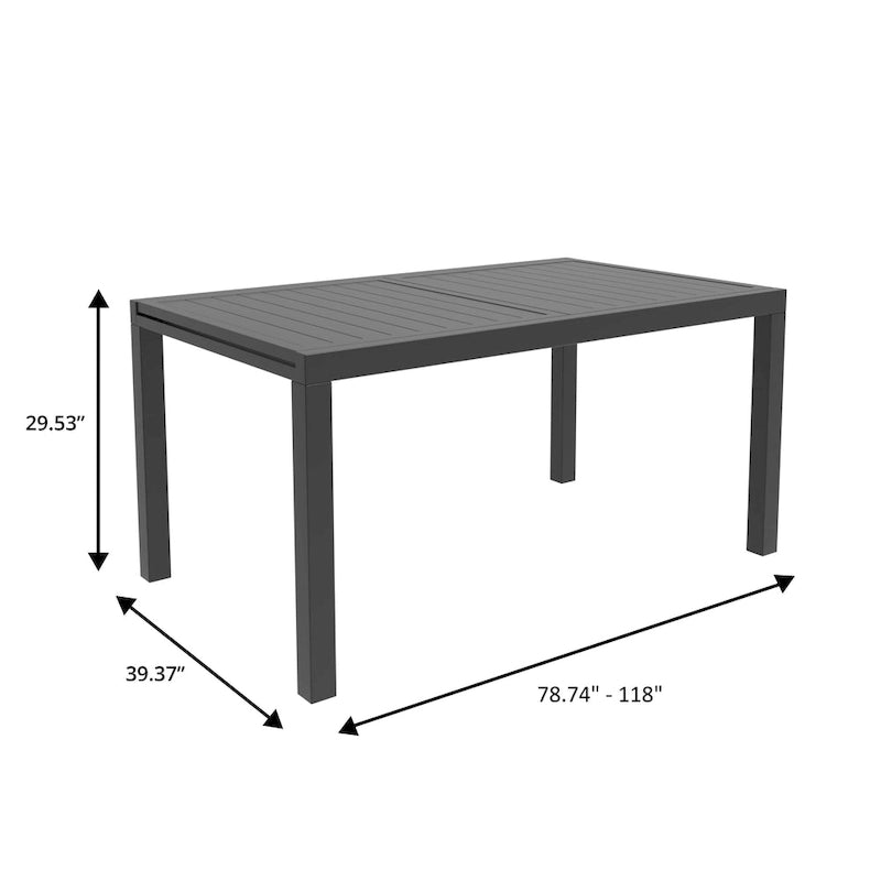 Rectangular Outdoor Patio Dining Table in Aluminum Extendable Leaf Tabletop for Porch & Backyard