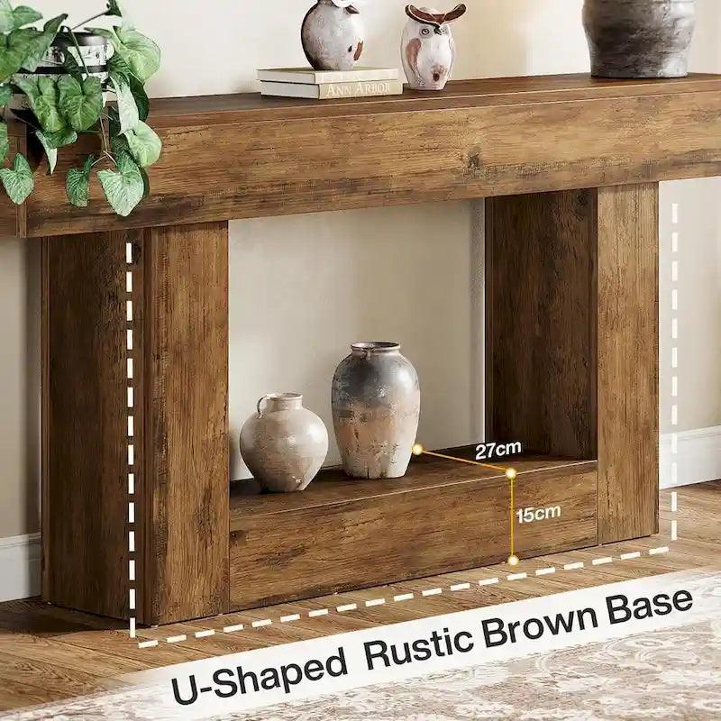 Farmhouse 2 Tiers Entryway Table, 63 Inches Console Table, Narrow Sofa Table