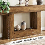 Farmhouse 2 Tiers Entryway Table, 63 Inches Console Table, Narrow Sofa Table