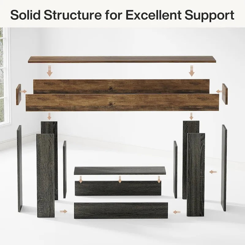 Farmhouse 2 Tiers Entryway Table, 63 Inches Console Table, Narrow Sofa Table