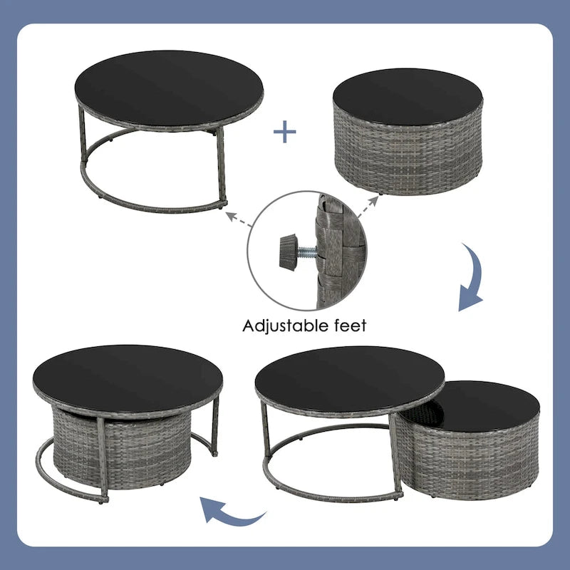 9-Piece Outdoor Patio Wicker Half-Moon Sectional Sofa Set with Nesting Coffee Table and 2 Armchair