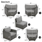 9-Piece Outdoor Patio Wicker Half-Moon Sectional Sofa Set with Nesting Coffee Table and 2 Armchair