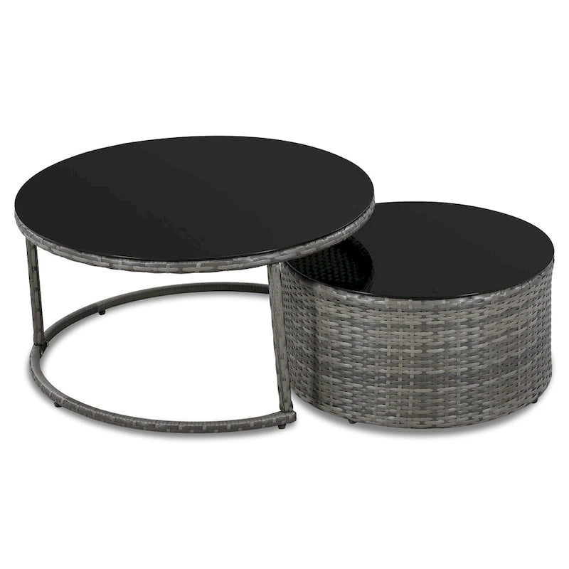 9-Piece Outdoor Patio Wicker Half-Moon Sectional Sofa Set with Nesting Coffee Table and 2 Armchair