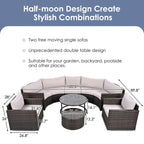 9-Piece Outdoor Patio Wicker Half-Moon Sectional Sofa Set with Nesting Coffee Table and 2 Armchair