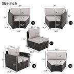 9-Piece Outdoor Patio Wicker Half-Moon Sectional Sofa Set with Nesting Coffee Table and 2 Armchair