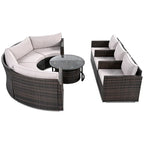 9-Piece Outdoor Patio Wicker Half-Moon Sectional Sofa Set with Nesting Coffee Table and 2 Armchair