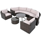 9-Piece Outdoor Patio Wicker Half-Moon Sectional Sofa Set with Nesting Coffee Table and 2 Armchair