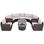 9-Piece Outdoor Patio Wicker Half-Moon Sectional Sofa Set with Nesting Coffee Table and 2 Armchair