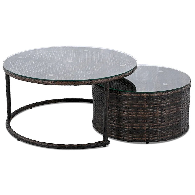 9-Piece Outdoor Patio Wicker Half-Moon Sectional Sofa Set with Nesting Coffee Table and 2 Armchair