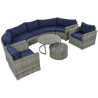 9-Piece Outdoor Patio Wicker Half-Moon Sectional Sofa Set with Nesting Coffee Table and 2 Armchair