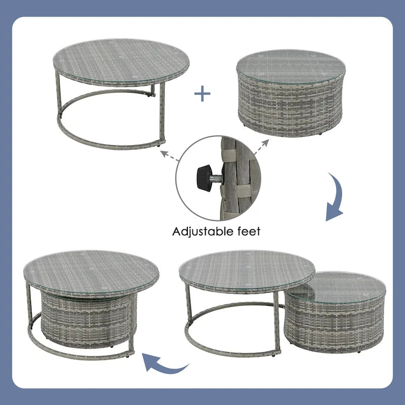 9-Piece Outdoor Patio Wicker Half-Moon Sectional Sofa Set with Nesting Coffee Table and 2 Armchair