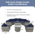 9-Piece Outdoor Patio Wicker Half-Moon Sectional Sofa Set with Nesting Coffee Table and 2 Armchair