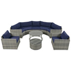 9-Piece Outdoor Patio Wicker Half-Moon Sectional Sofa Set with Nesting Coffee Table and 2 Armchair
