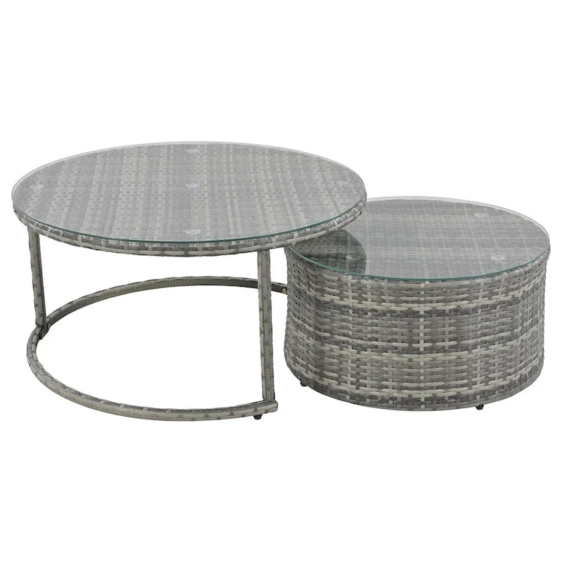 9-Piece Outdoor Patio Wicker Half-Moon Sectional Sofa Set with Nesting Coffee Table and 2 Armchair