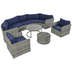 9-Piece Outdoor Patio Wicker Half-Moon Sectional Sofa Set with Nesting Coffee Table and 2 Armchair
