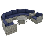 9-Piece Outdoor Patio Wicker Half-Moon Sectional Sofa Set with Nesting Coffee Table and 2 Armchair