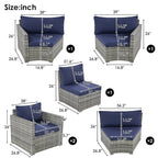 9-Piece Outdoor Patio Wicker Half-Moon Sectional Sofa Set with Nesting Coffee Table and 2 Armchair
