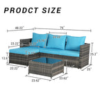 2-Pieces Outdoor Patio L-Shaped Sectional Sofa Set with Glass Coffee Table
