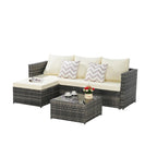 2-Pieces Outdoor Patio L-Shaped Sectional Sofa Set with Glass Coffee Table