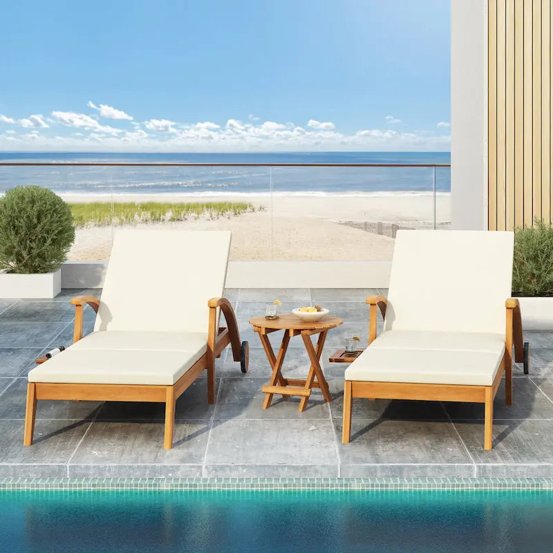 Christopher Knight Home - Azazel Acacia Wood Outdoor Chaise Lounge With Side Table Set