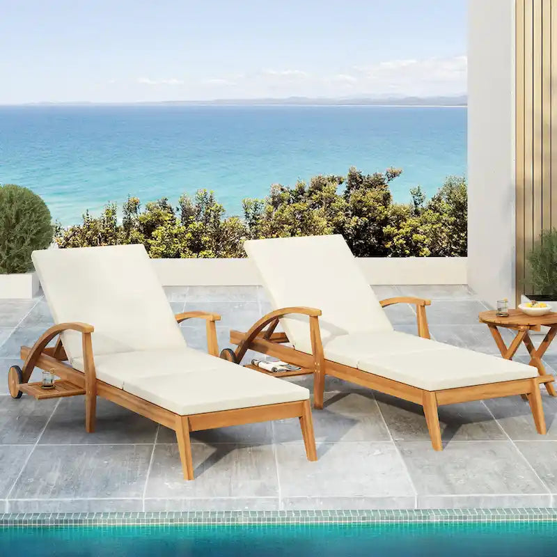 Christopher Knight Home - Azazel Acacia Wood Outdoor Chaise Lounge With Side Table Set
