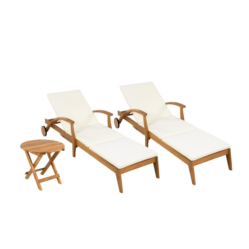Christopher Knight Home - Azazel Acacia Wood Outdoor Chaise Lounge With Side Table Set