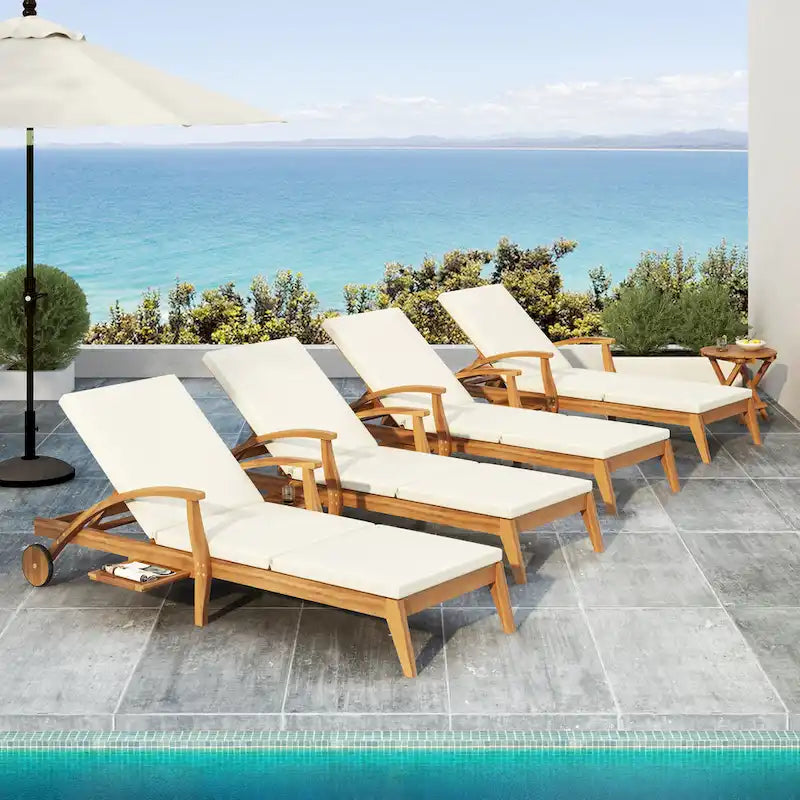 Christopher Knight Home - Azazel Acacia Wood Outdoor Chaise Lounge With Side Table Set