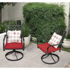 Outdoor 2-Piece Metal Swivel Dining Chairs with Red Cushions