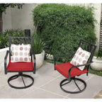 Outdoor 2-Piece Metal Swivel Dining Chairs with Red Cushions