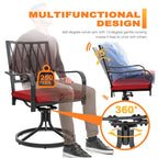Outdoor 2-Piece Metal Swivel Dining Chairs with Red Cushions