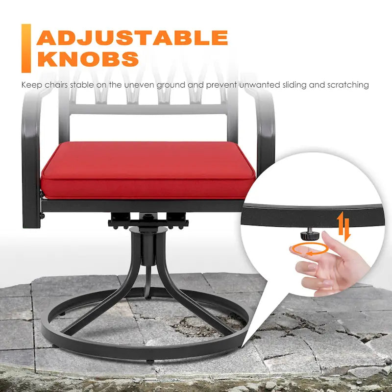 Outdoor 2-Piece Metal Swivel Dining Chairs with Red Cushions