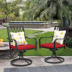 Outdoor 2-Piece Metal Swivel Dining Chairs with Red Cushions