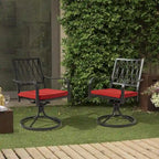 Outdoor 2-Piece Metal Swivel Dining Chairs with Red Cushions