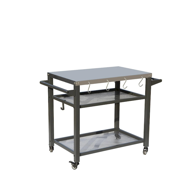 GDFStudio - Kendrick 3-Tier Outdoor Grill Table with Rolling Wheels and Multifunctional Prep Surface