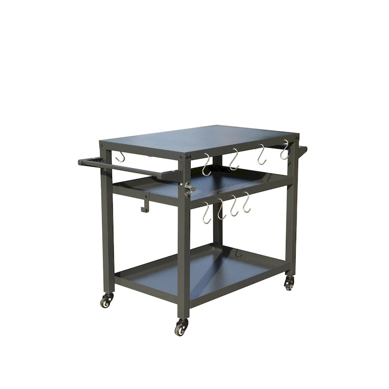 GDFStudio - Kendrick 3-Tier Outdoor Grill Table with Rolling Wheels and Multifunctional Prep Surface
