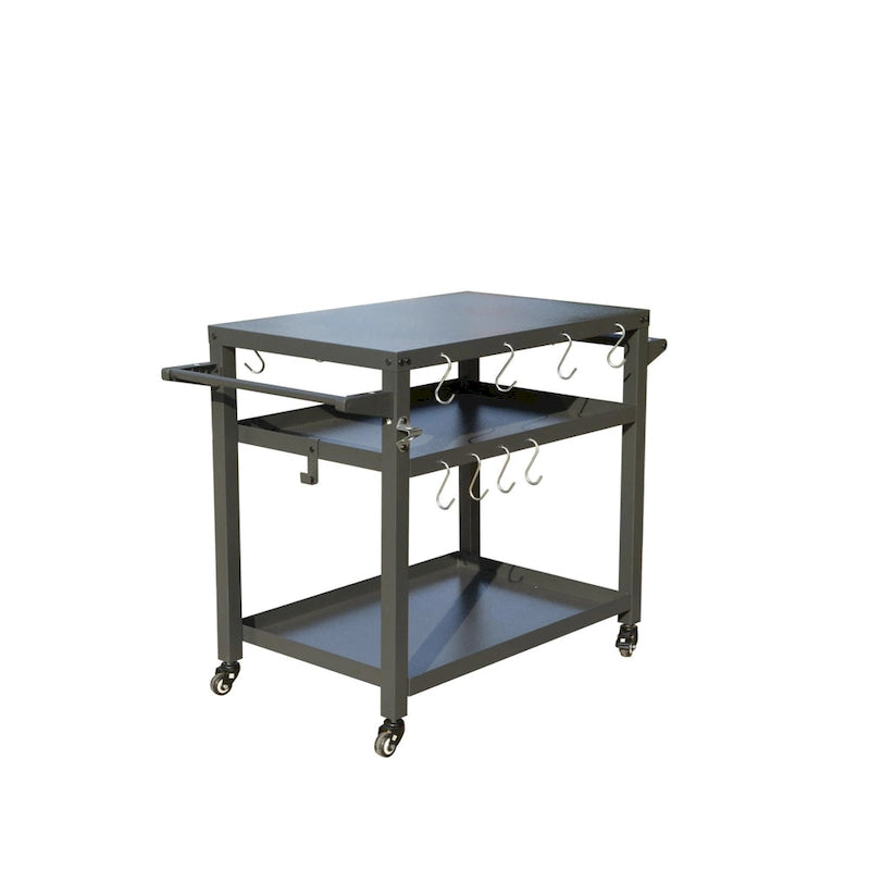 GDFStudio - Kendrick 3-Tier Outdoor Grill Table with Rolling Wheels and Multifunctional Prep Surface