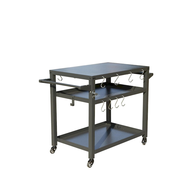 GDFStudio - Kendrick 3-Tier Outdoor Grill Table with Rolling Wheels and Multifunctional Prep Surface