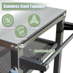 GDFStudio - Kendrick 3-Tier Outdoor Grill Table with Rolling Wheels and Multifunctional Prep Surface