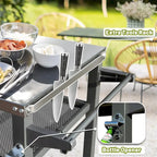 GDFStudio - Kendrick 3-Tier Outdoor Grill Table with Rolling Wheels and Multifunctional Prep Surface