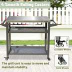 GDFStudio - Kendrick 3-Tier Outdoor Grill Table with Rolling Wheels and Multifunctional Prep Surface