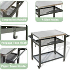 GDFStudio - Kendrick 3-Tier Outdoor Grill Table with Rolling Wheels and Multifunctional Prep Surface