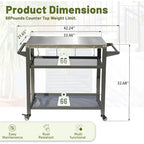 GDFStudio - Kendrick 3-Tier Outdoor Grill Table with Rolling Wheels and Multifunctional Prep Surface